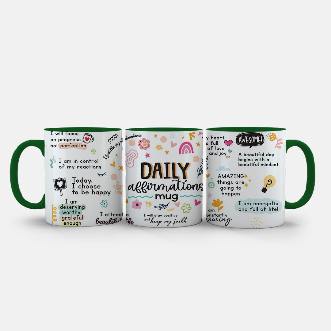 11oz Ceramic Mug White - Personal development mug featuring daily affirmations and uplifting graphics
