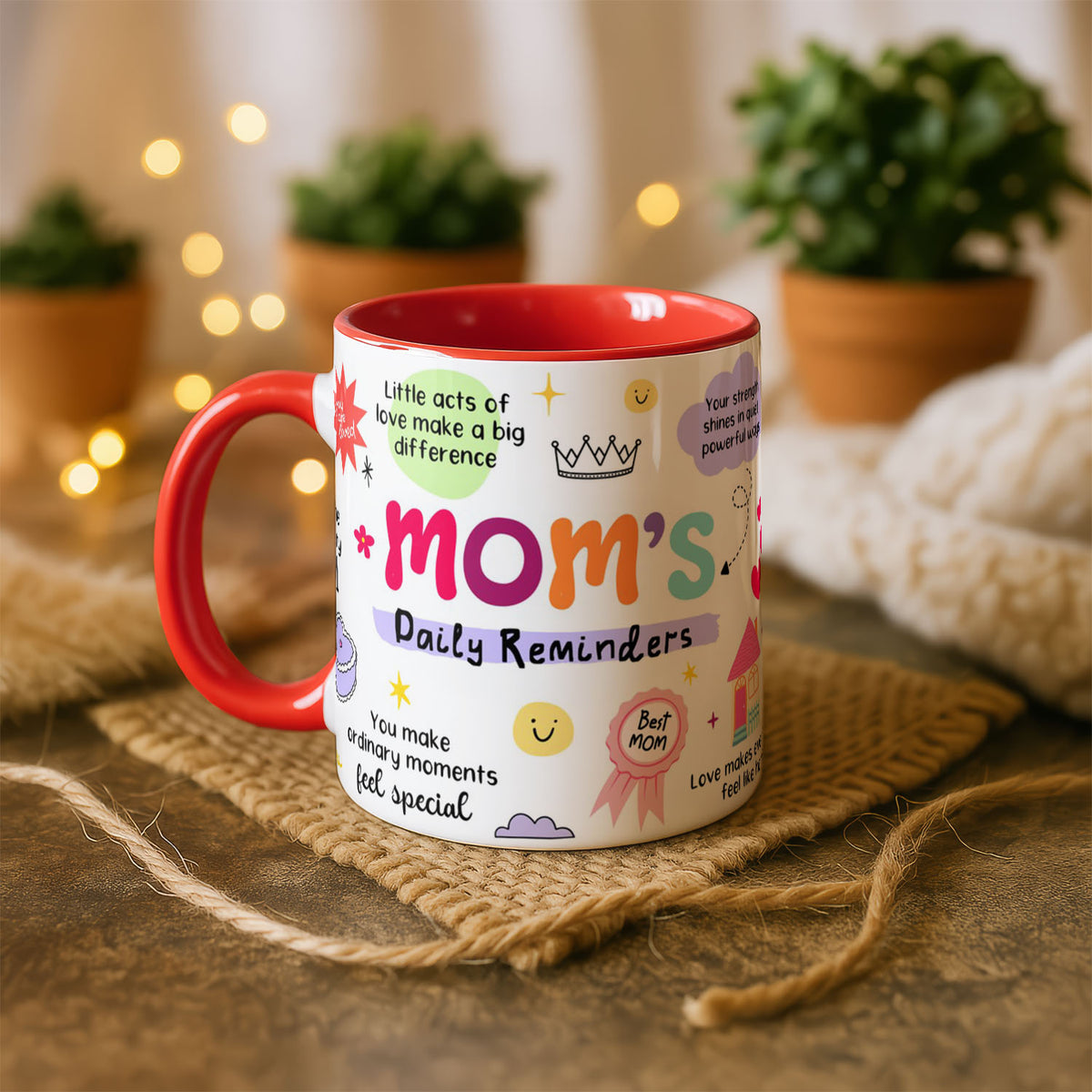 11oz Mug White - Colourful affirmation design with motivational quotes about mums in red, purple, orange and yellow