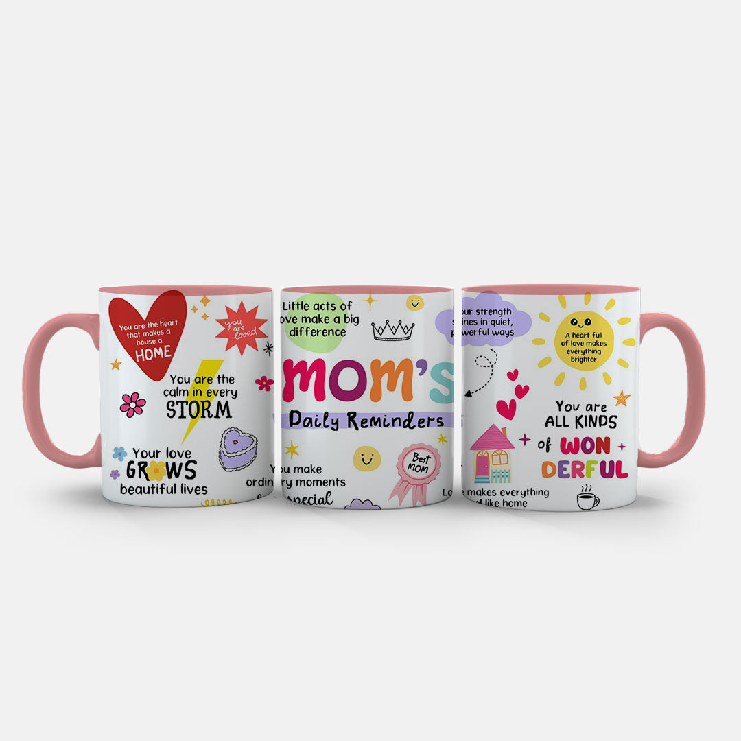 11oz Mug Beige - Uplifting mum quote mug with playful icons and positive affirmation messages