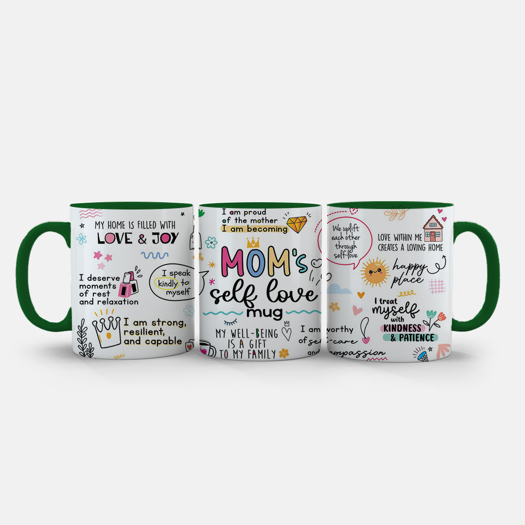 11oz Ceramic Mug Blue - Inspirational mum affirmations with cute sun, house and flower illustrations