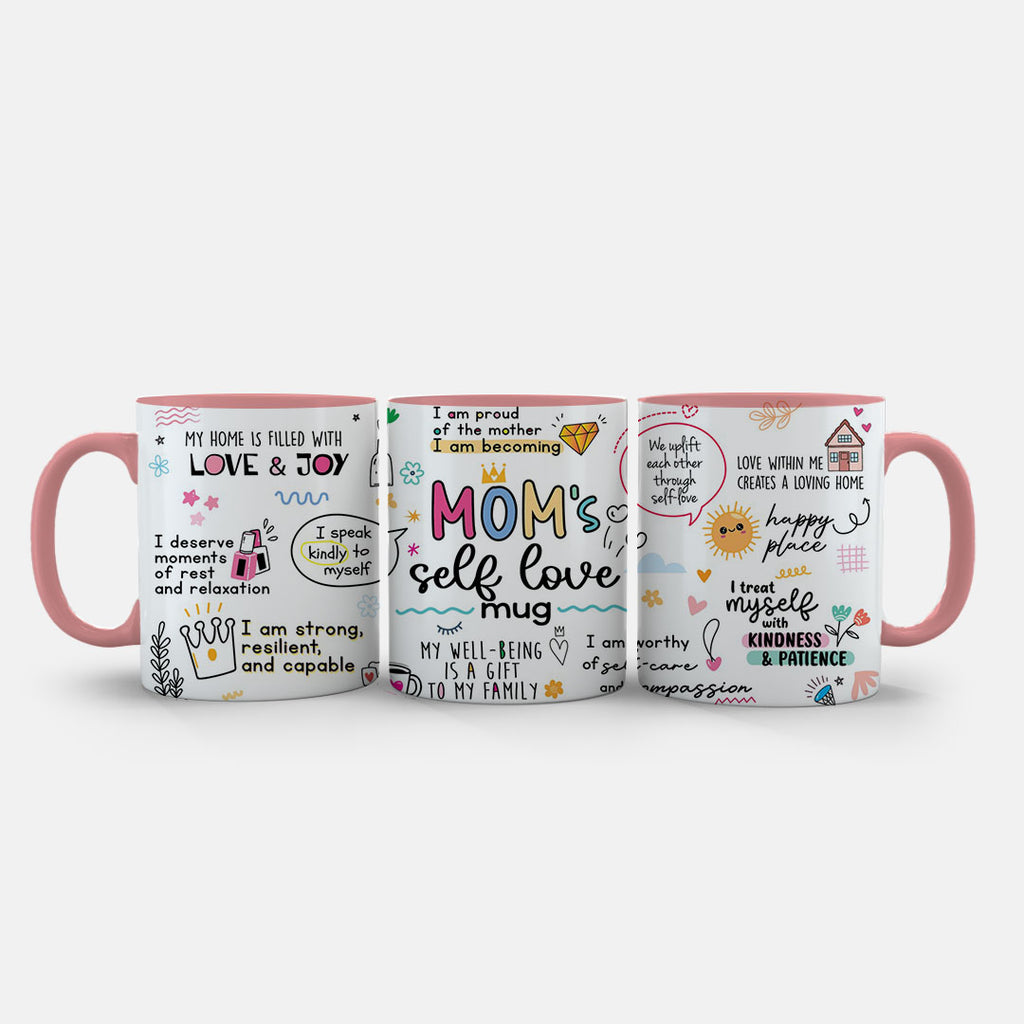 11oz Ceramic Mug Black - Colourful wellness affirmations celebrating motherhood and inner strength