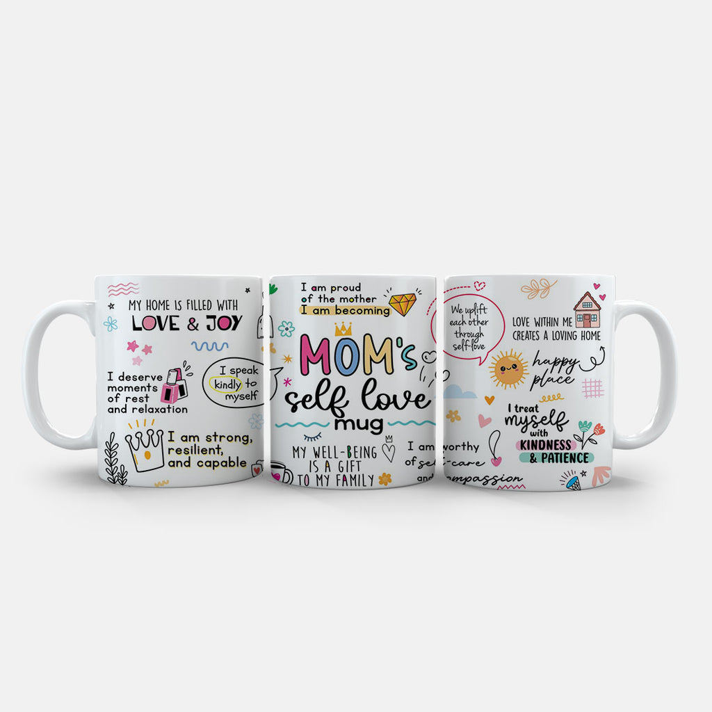 11oz Ceramic Mug Blue - Cheerful mug art with uplifting quotes about kindness and loving yourself