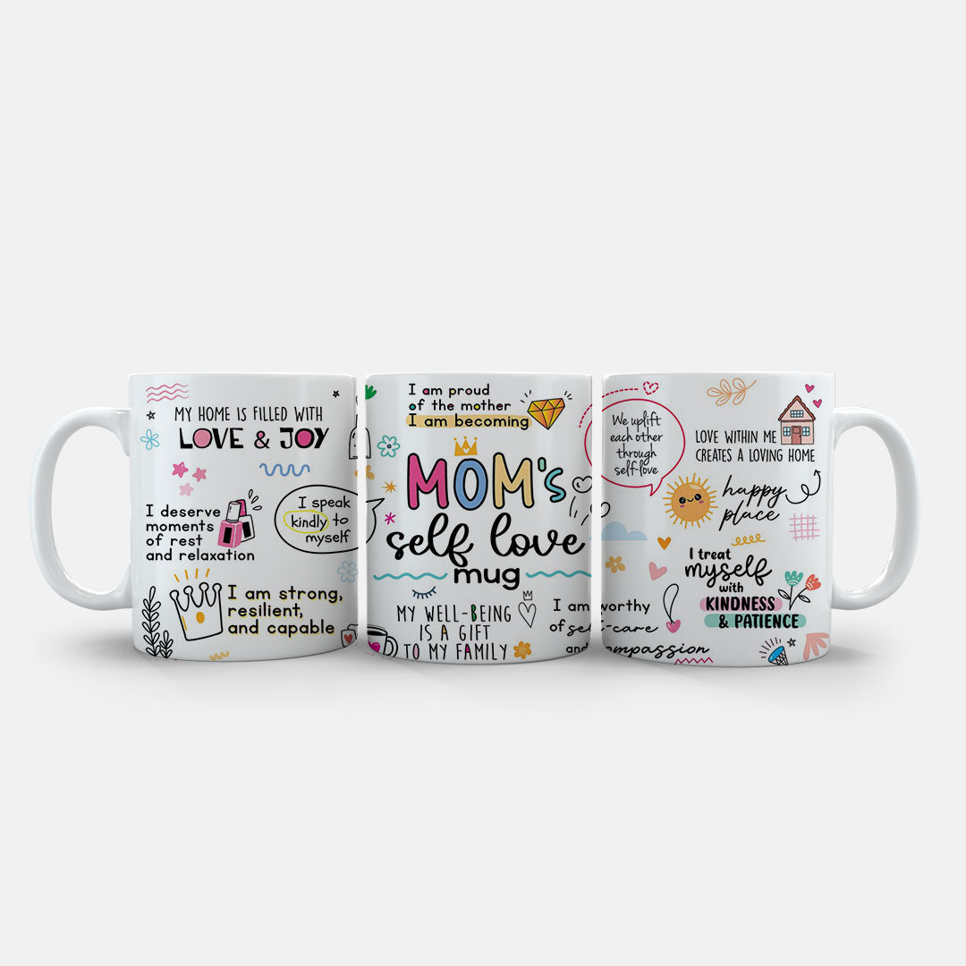 11oz Ceramic Mug Blue - Cheerful mug art with uplifting quotes about kindness and loving yourself