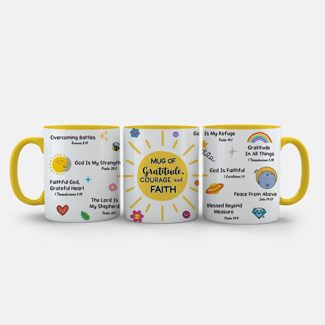 11oz Mug Green - Gratitude design with heart and leaf motifs in pastel colours