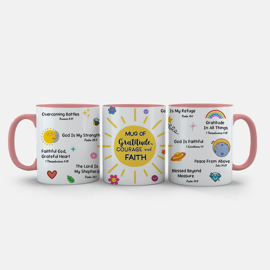 11oz Mug Purple - Courage and faith mug with smiley faces and planet graphics