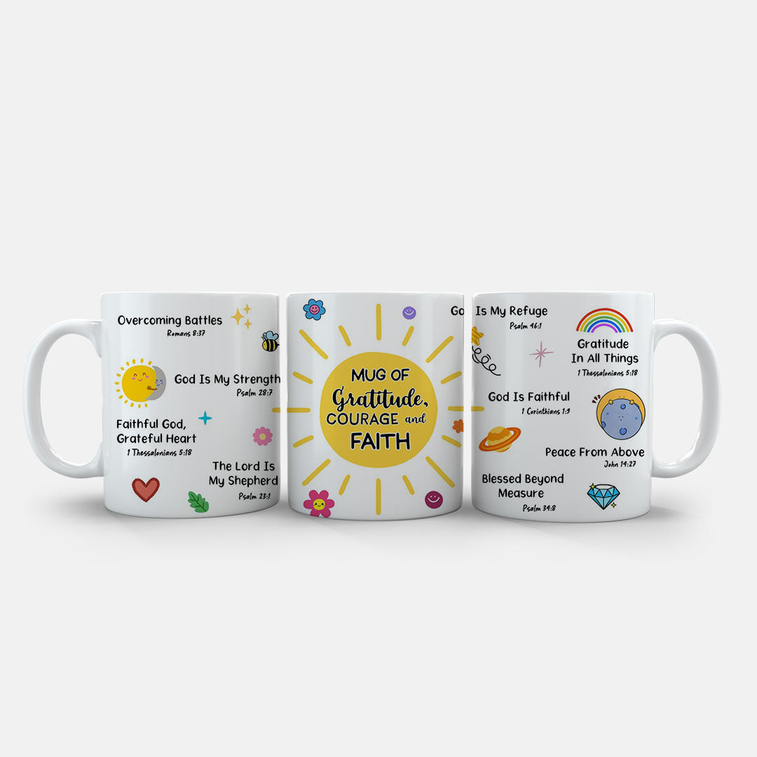 11oz Mug Orange - Inspirational mug with full Scripture verses and bright illustrations