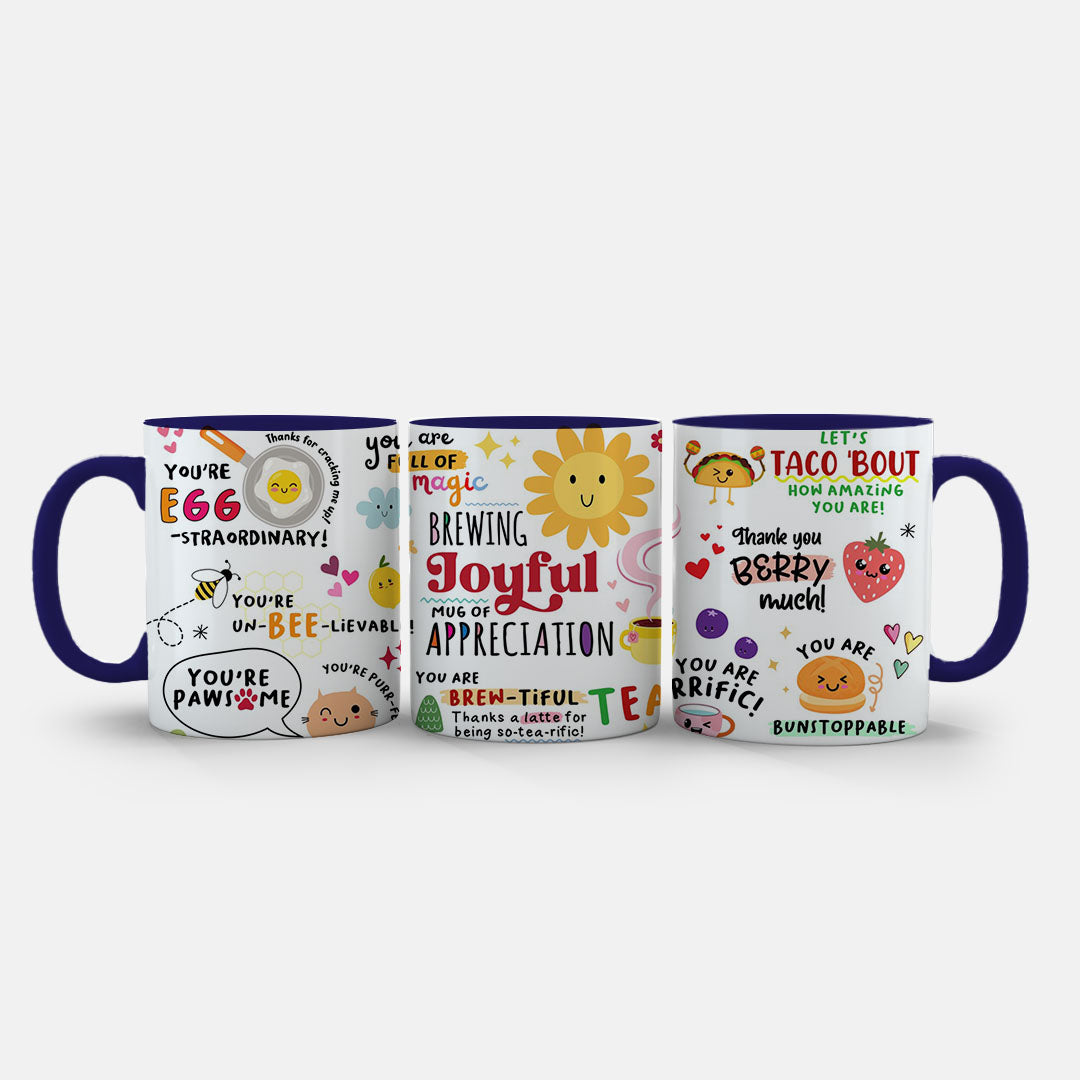 11oz Ceramic Mug White - 'You're egg-straordinary' and motivational puns printed in vibrant colours