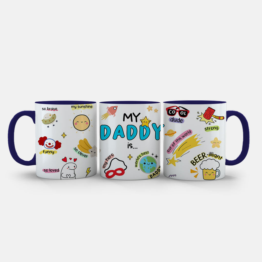 11oz Ceramic Mug Red - My Daddy Is design with colourful funny labels and playful icons