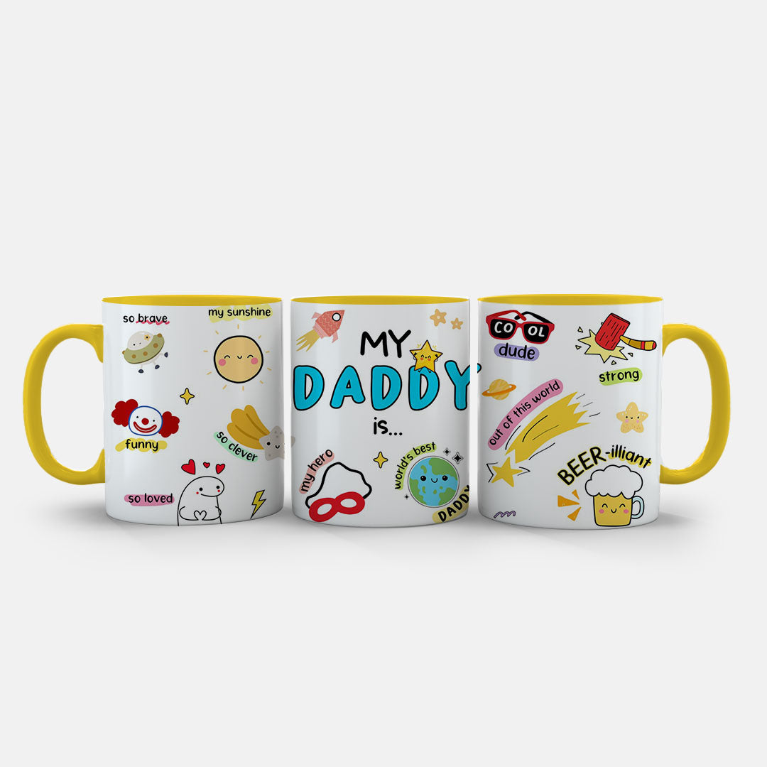11oz Ceramic Mug Green - My Daddy Is design with colourful funny labels and playful icons