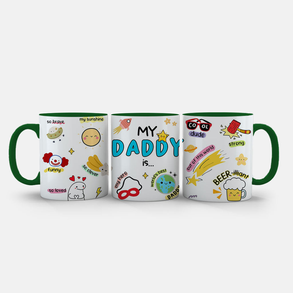 11oz Ceramic Mug Yellow - My Daddy Is design with colourful funny labels and playful icons