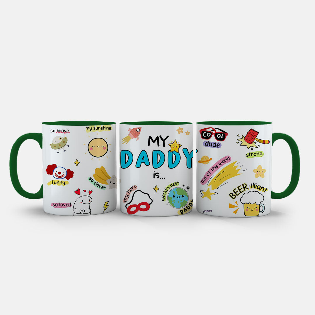 11oz Ceramic Mug Yellow - My Daddy Is design with colourful funny labels and playful icons
