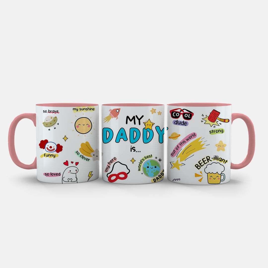 11oz Ceramic Mug Grey - My Daddy Is design with colourful funny labels and playful icons