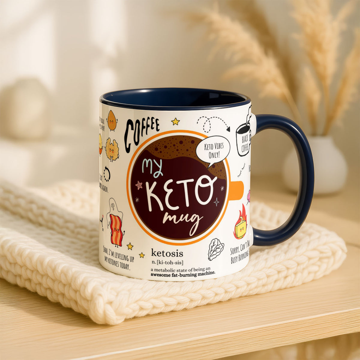 11oz Ceramic Mug Blue - Keto-themed mug featuring wizard avocado and humorous low-carb quotes