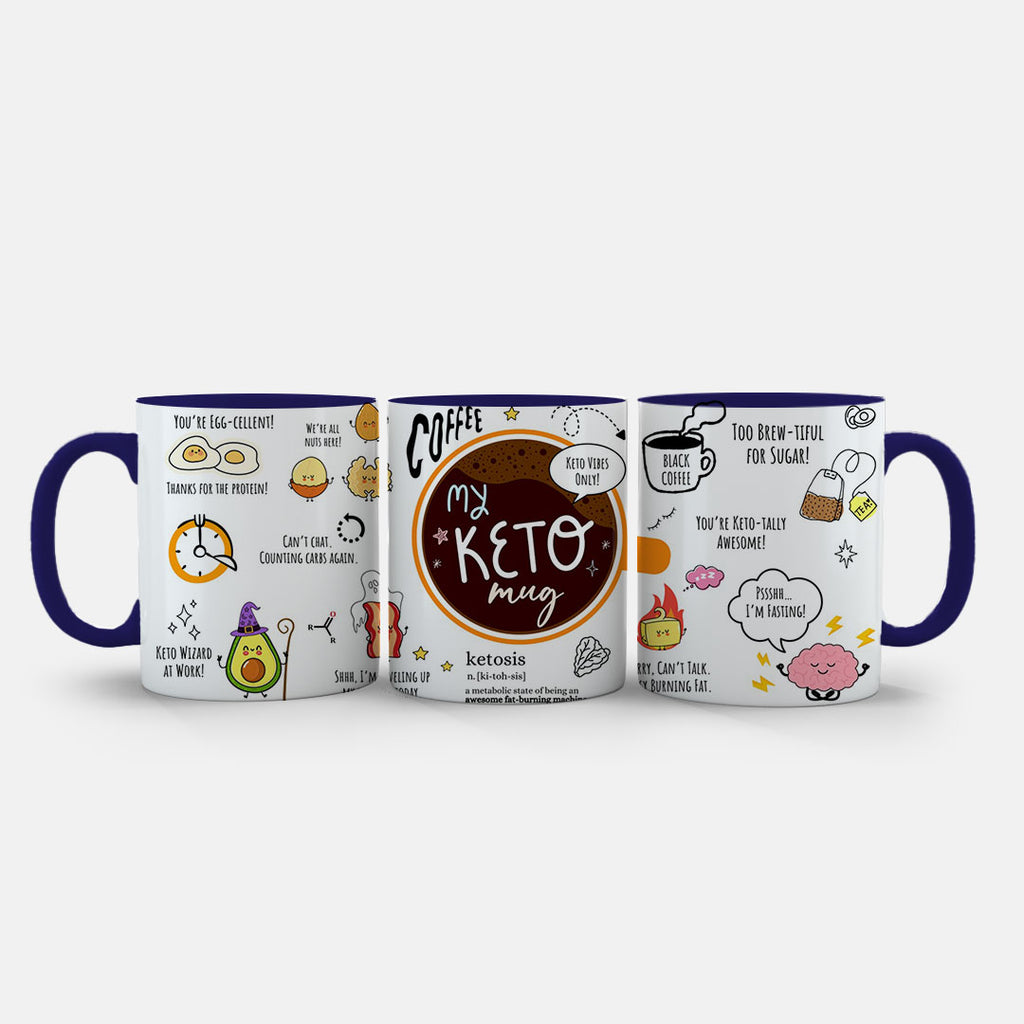 11oz Ceramic Mug Red - Keto coffee mug with cute characters and ketogenic diet jokes in colour