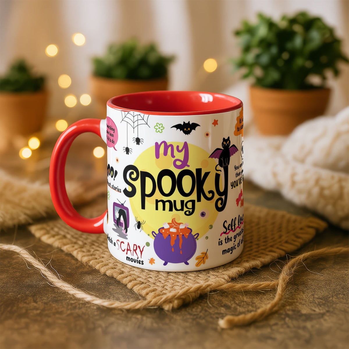 11oz Mug Colours - My Spooky Mug with Halloween affirmations, black cats, and autumn colours