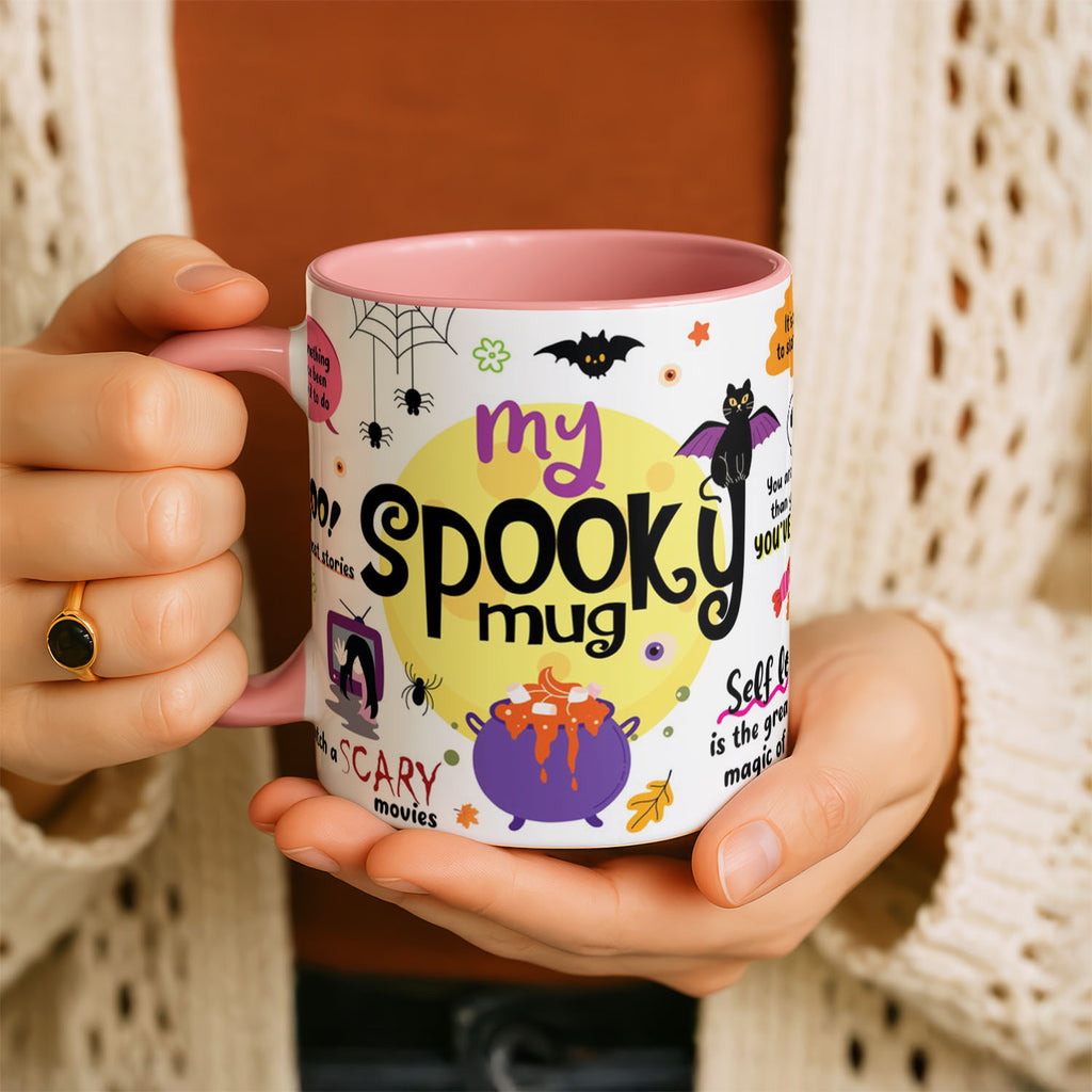 11oz Mug Colours - Yellow moon backdrop with colourful speech bubbles of motivational quotes