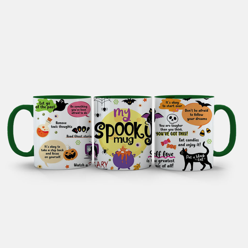 11oz Mug Colours - Ghost, skull, and spooky elements with encouraging text throughout design