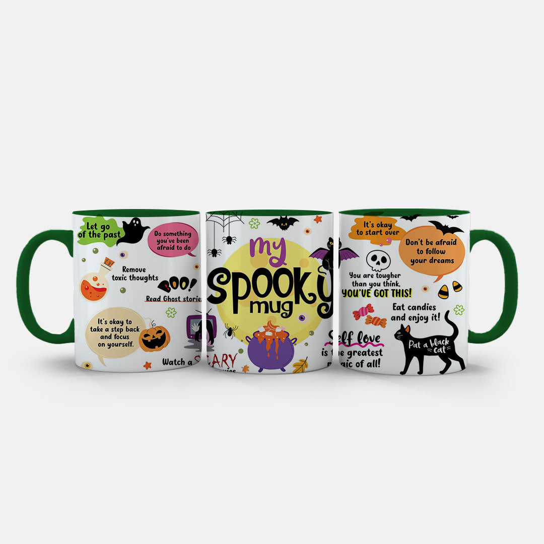 11oz Mug Colours - Ghost, skull, and spooky elements with encouraging text throughout design