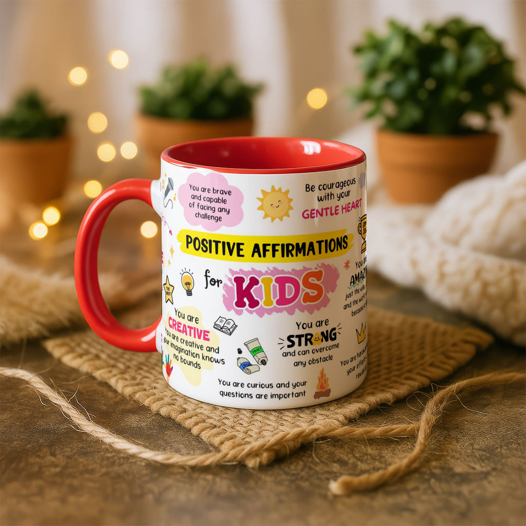 11oz Mug Colours - Bright colourful affirmations artwork with encouraging messages for children