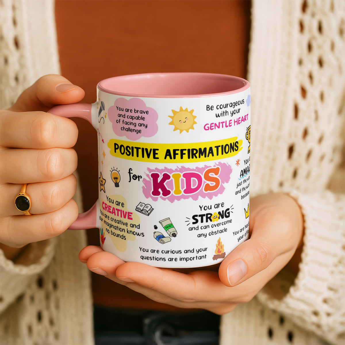 11oz Mug Colours - Positive affirmations mug design featuring bold text and cheerful icons