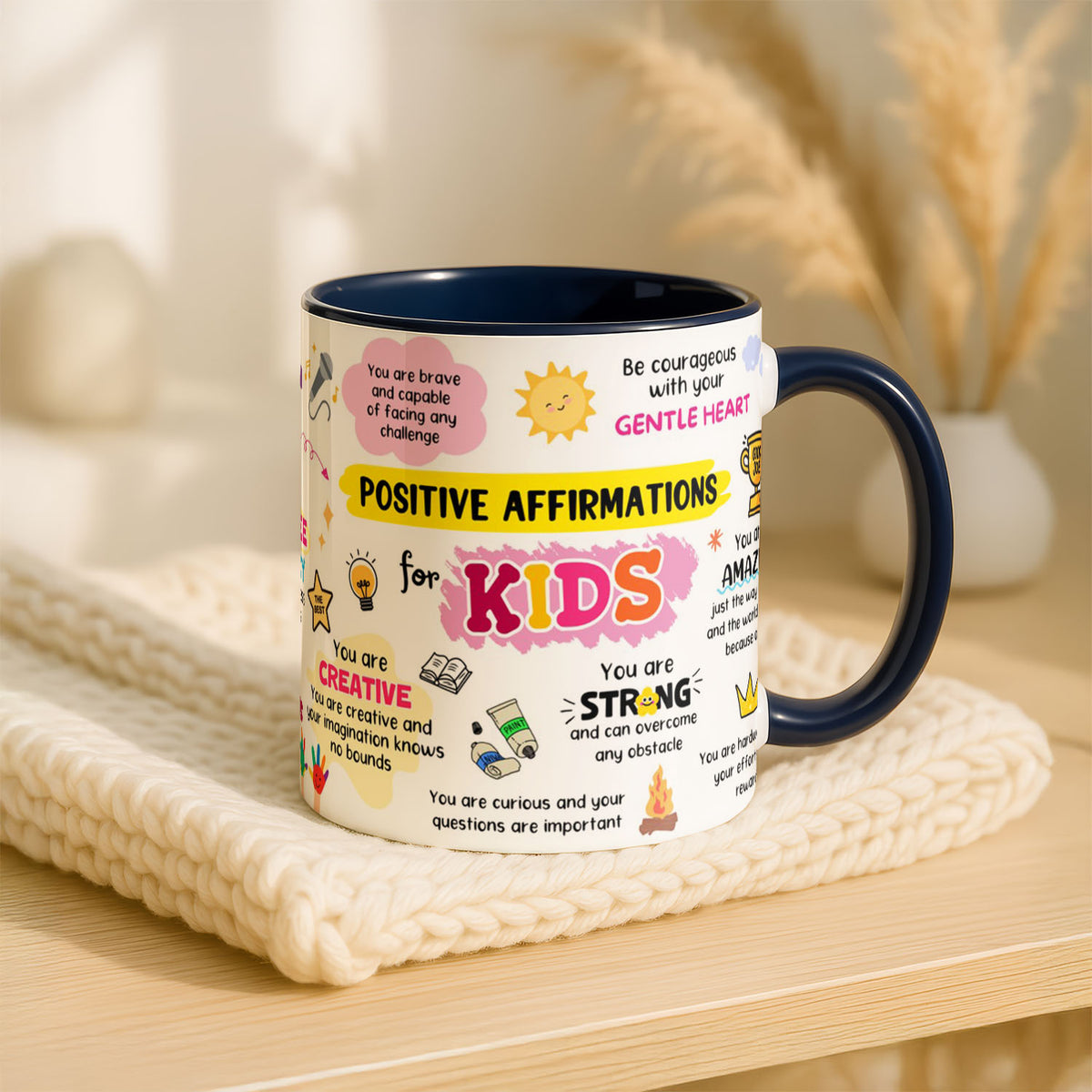 11oz Mug Colours - Kids affirmations ceramic mug with vibrant rainbow colours and motivational quotes