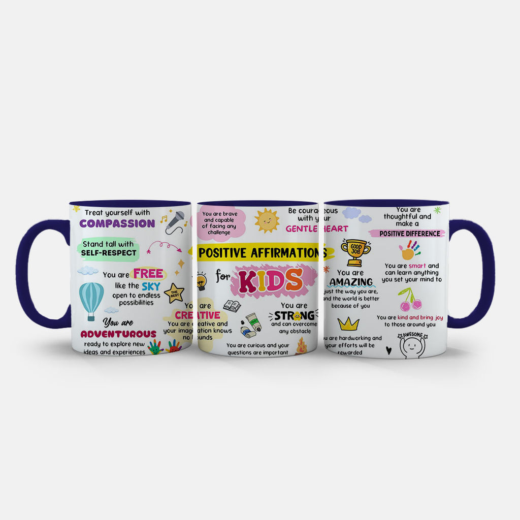 11oz Mug Colours - Self-esteem mug for children with encouraging messages in pink, yellow and blue