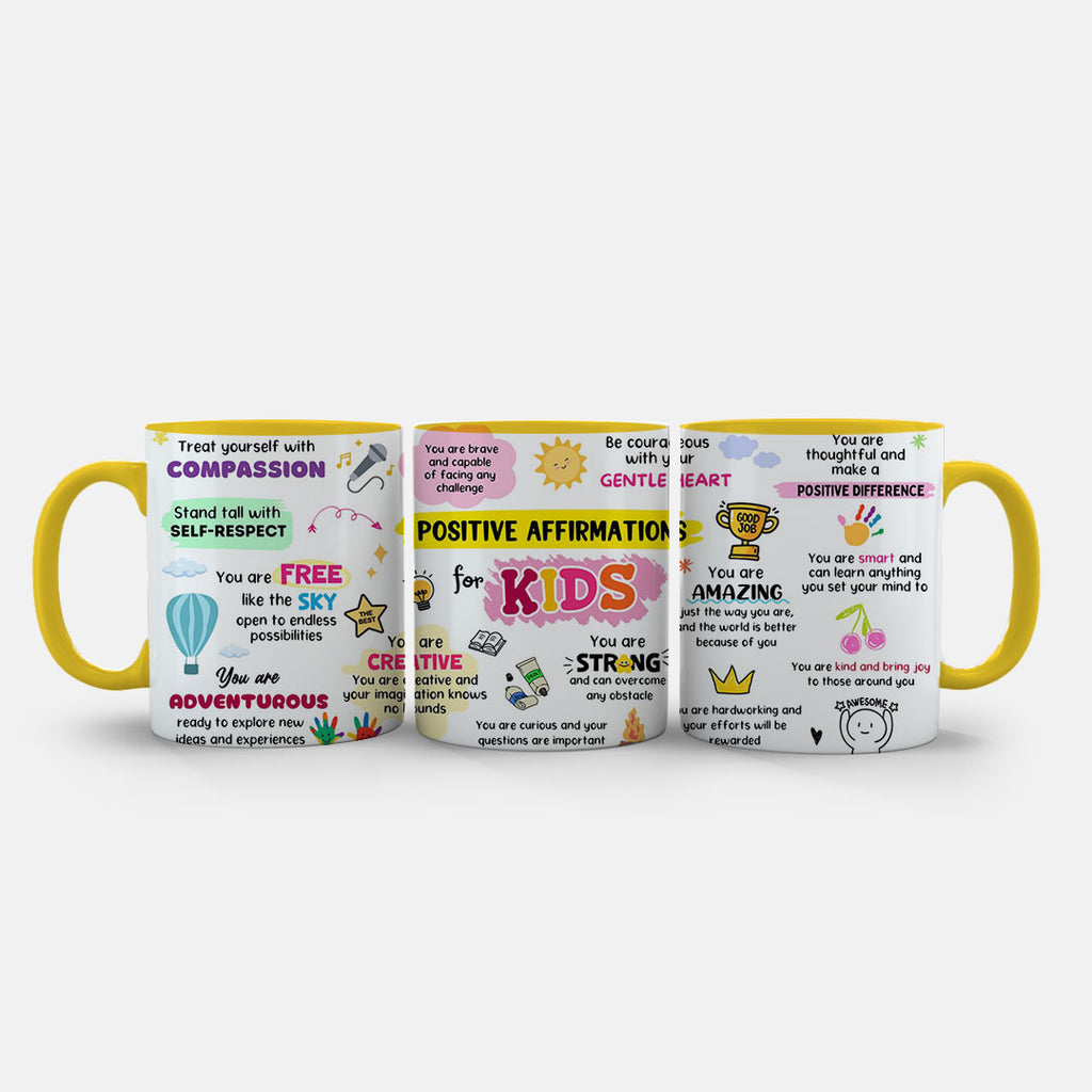 11oz Mug Colours - Motivational kids mug featuring stars, hearts and empowering affirmation text