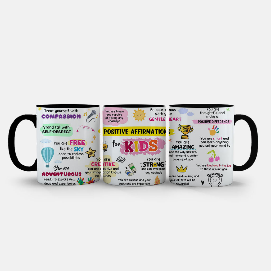 11oz Mug Colours - Encouragement mug for kids with colourful positivity messages and cute icons