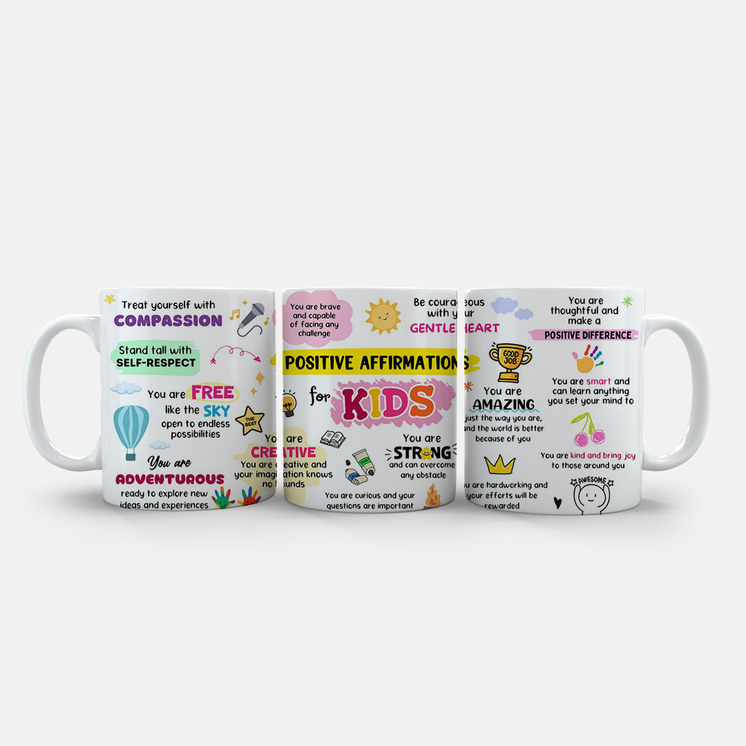 11oz Mug Colours - Positive affirmations ceramic mug for kids in vibrant multicoloured design