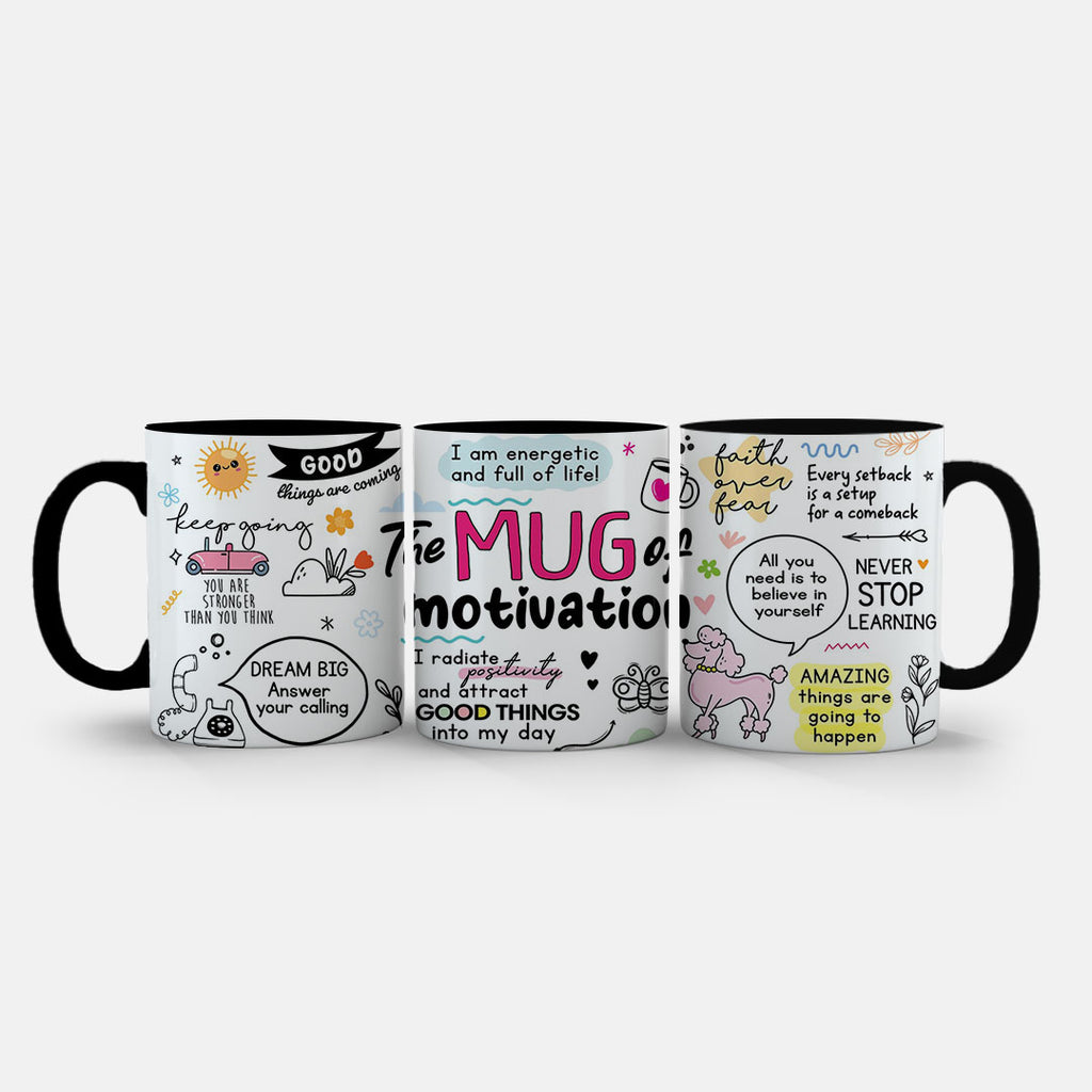 11oz Ceramic Mug Red - Positivity artwork featuring dream big and radiate positivity affirmations on mug