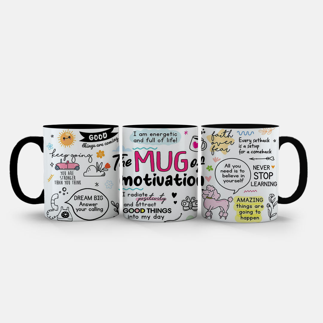 11oz Ceramic Mug Red - Positivity artwork featuring dream big and radiate positivity affirmations on mug