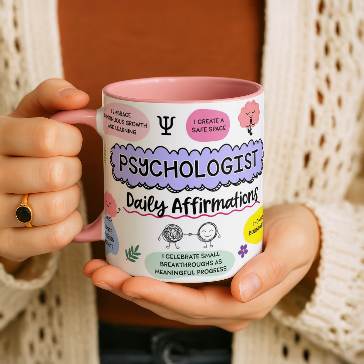 11oz Mug Colours - Pastel pink and blue affirmation speech bubbles on ceramic mug
