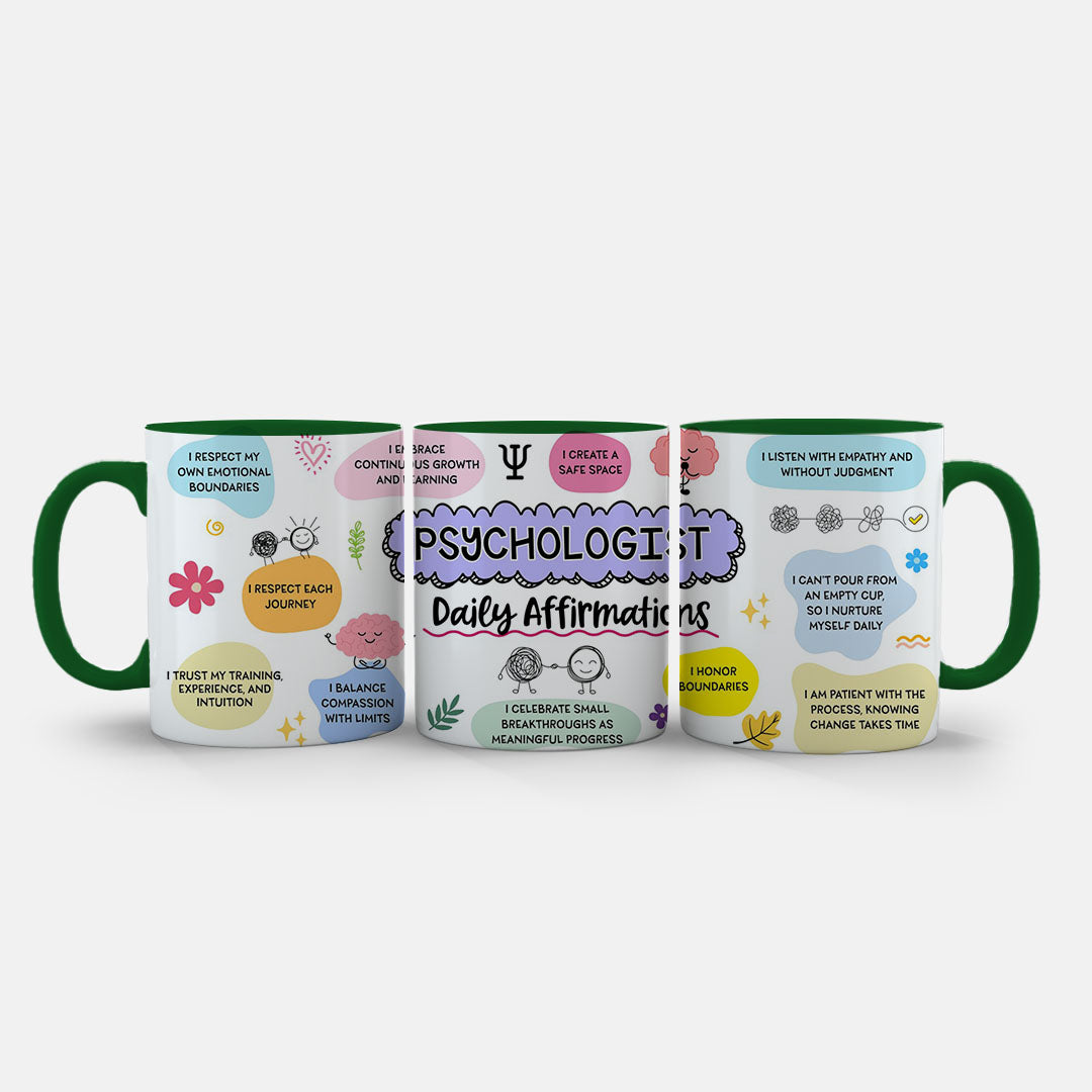 11oz Mug Colours - Blue cloud shape with 'Daily Affirmations' text and decorative wellness elements