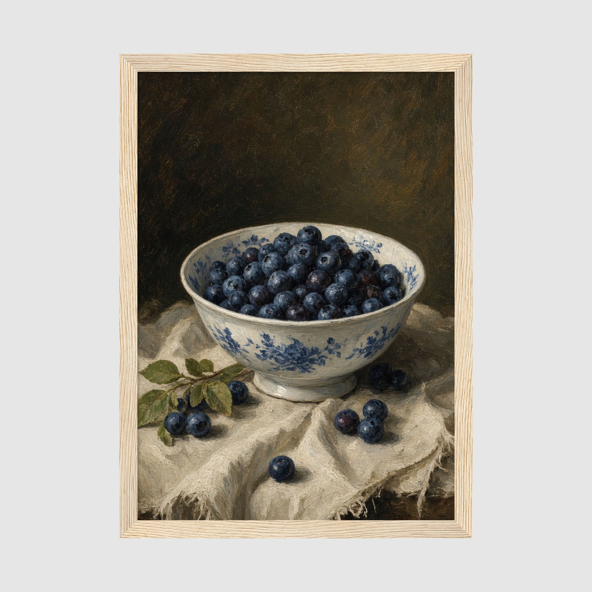 A4 Nursery Print - Warm-toned still life with blueberries, herbs and traditional ceramic bowl