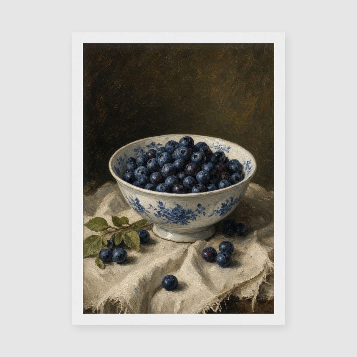 A4 Nursery Print - Rustic kitchen art featuring blueberries on cream fabric backdrop