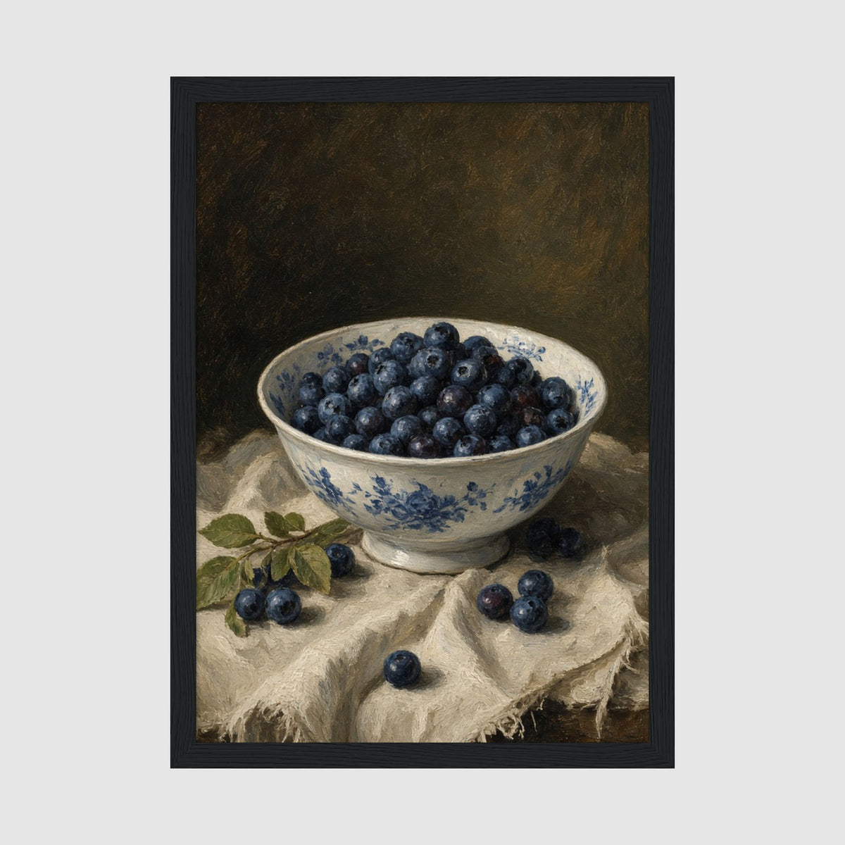 A4 Nursery Print - Fine detail blueberry print with delicate botanical leaf arrangement