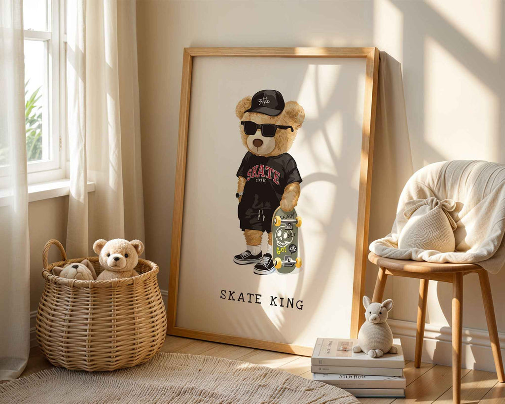 Skate King Bear Poster: Cool Nursery & Bedroom Wall Art