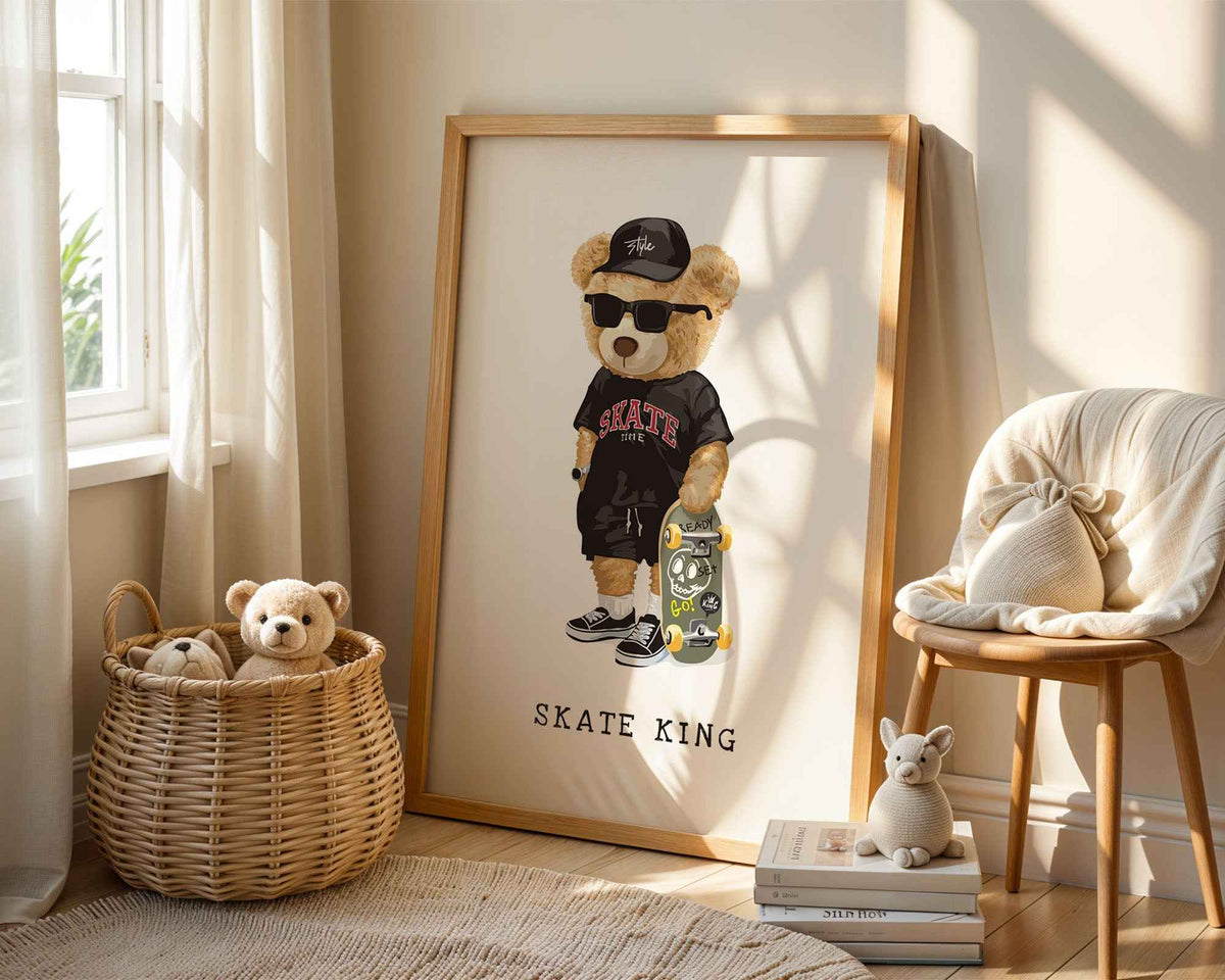 Skate King Bear Poster: Cool Nursery & Bedroom Wall Art