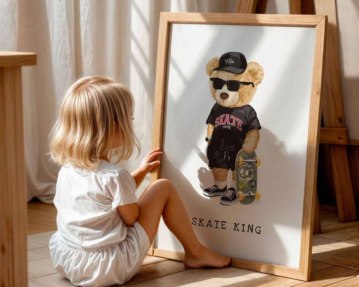 Skate King Bear Poster: Cool Nursery & Bedroom Wall Art