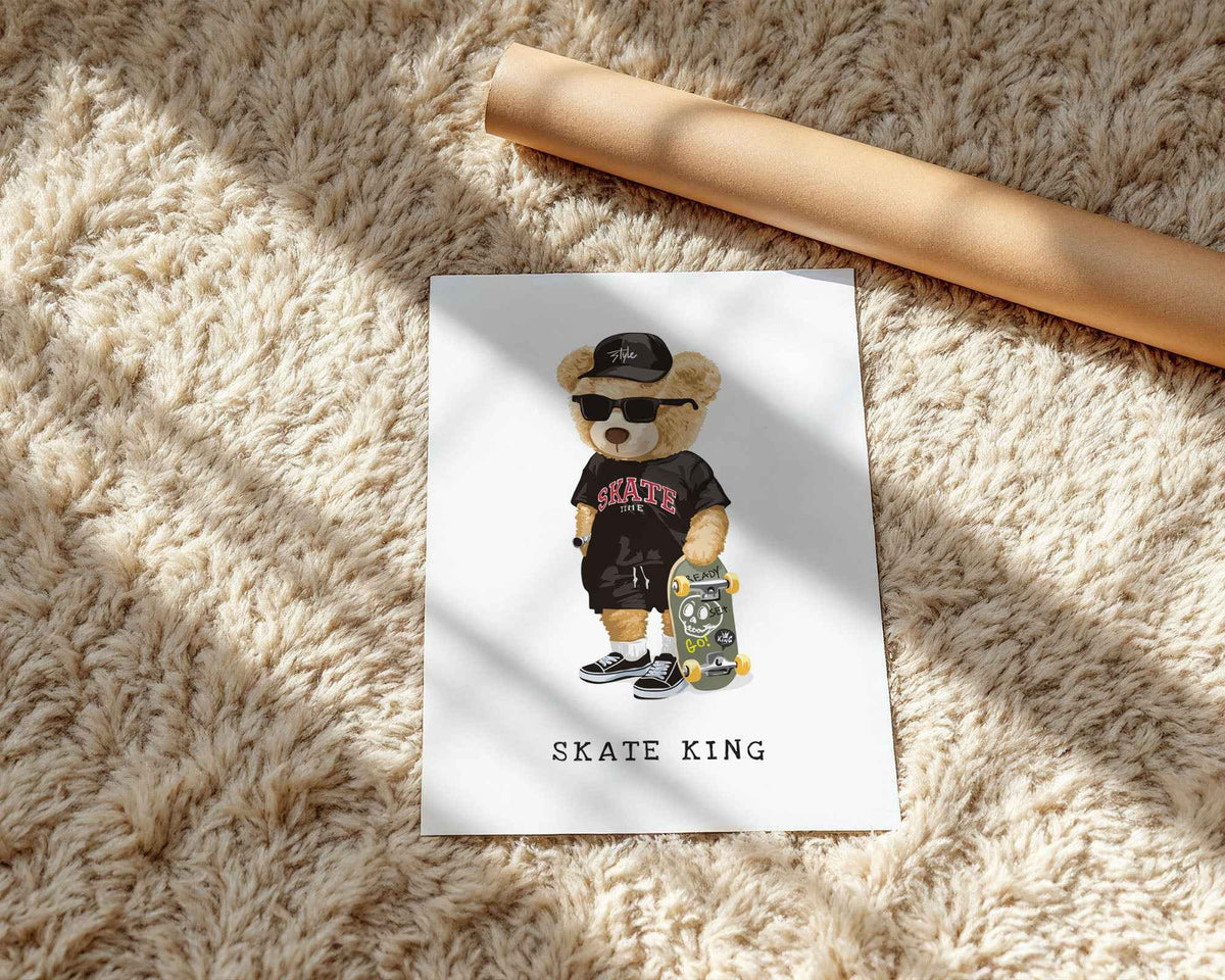 Skate King Bear Poster: Cool Nursery & Bedroom Wall Art