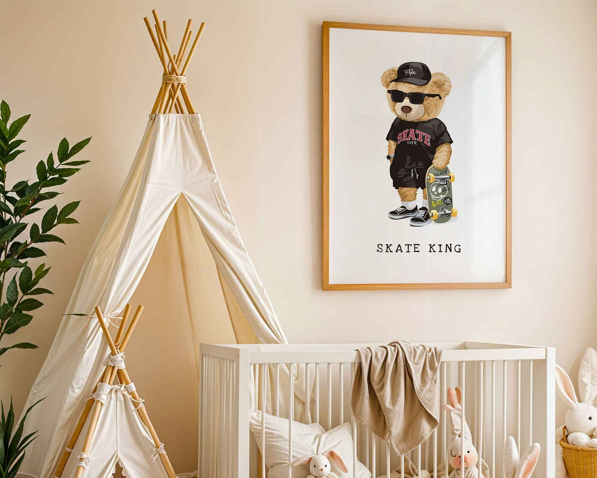 Skate King Bear Poster: Cool Nursery & Bedroom Wall Art