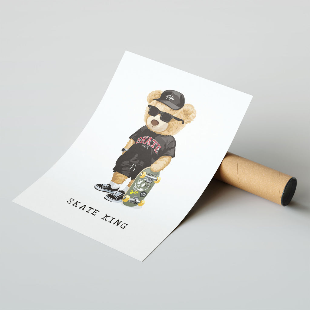 A-Sized Prints Nursery - Cool bear skateboard art print with warm tan and black colour tones