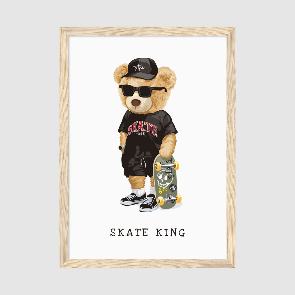 A-Sized Prints Nursery - Skate King bear character holding patterned skateboard with skull design