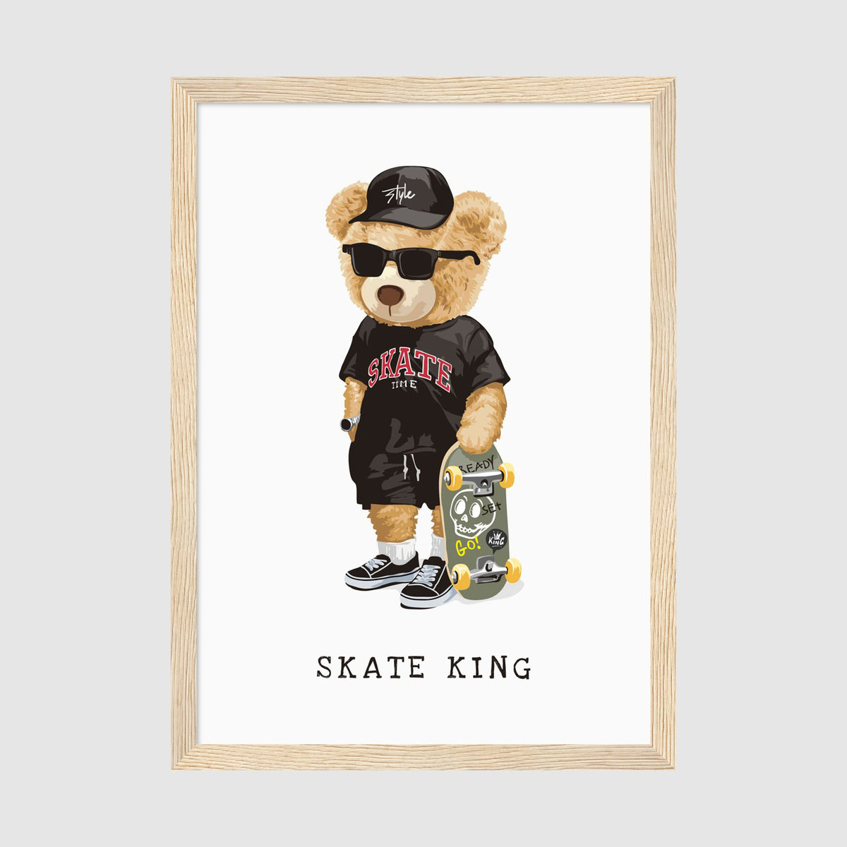 A-Sized Prints Nursery - Skate King bear character holding patterned skateboard with skull design