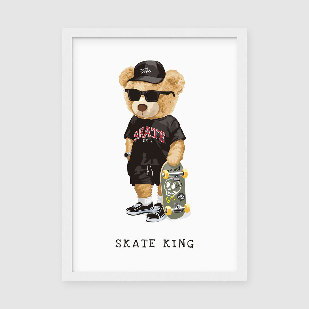 A-Sized Prints Nursery - Playful bear poster with sunglasses, cap and skateboard wall art