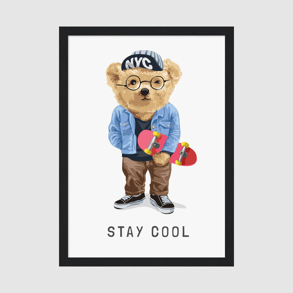 A-Sized Print Nursery - Charming cool bear design with skateboard perfect for kids wall decor