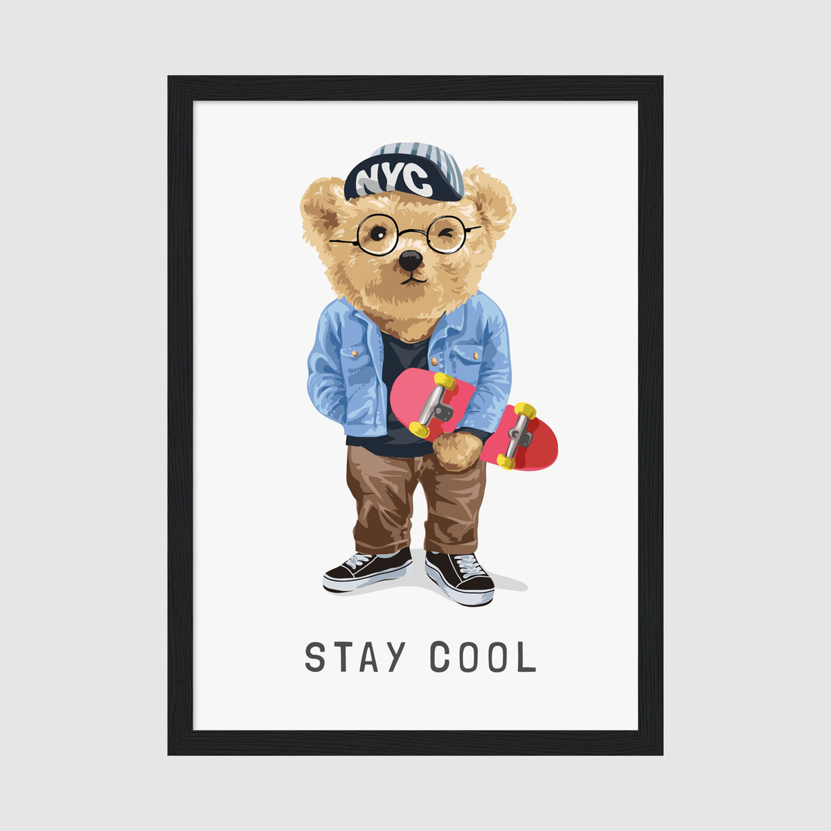 A-Sized Print Nursery - Charming cool bear design with skateboard perfect for kids wall decor