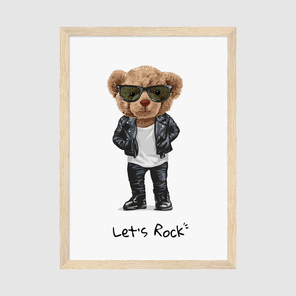 A-Sized Nursery Print - Fun bear character print wearing dark sunglasses and black leather jacket