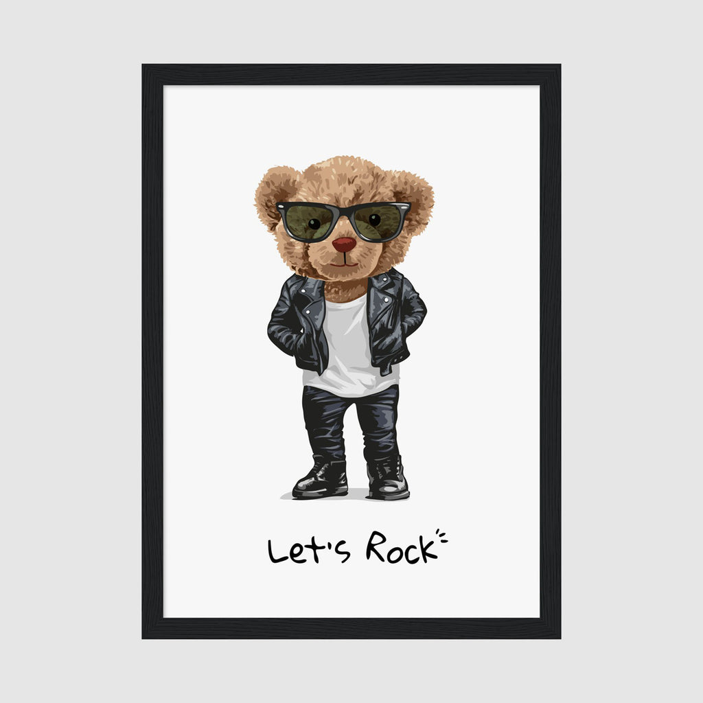 A-Sized Nursery Print - Whimsical bear character poster with rockstar style and playful attitude