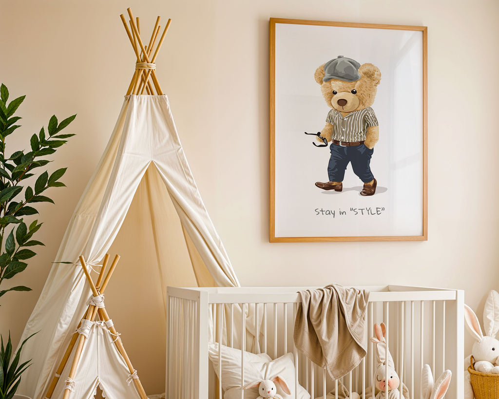 A-Sized Prints Nursery - Golden teddy bear artwork with motivational typography on nursery wall art